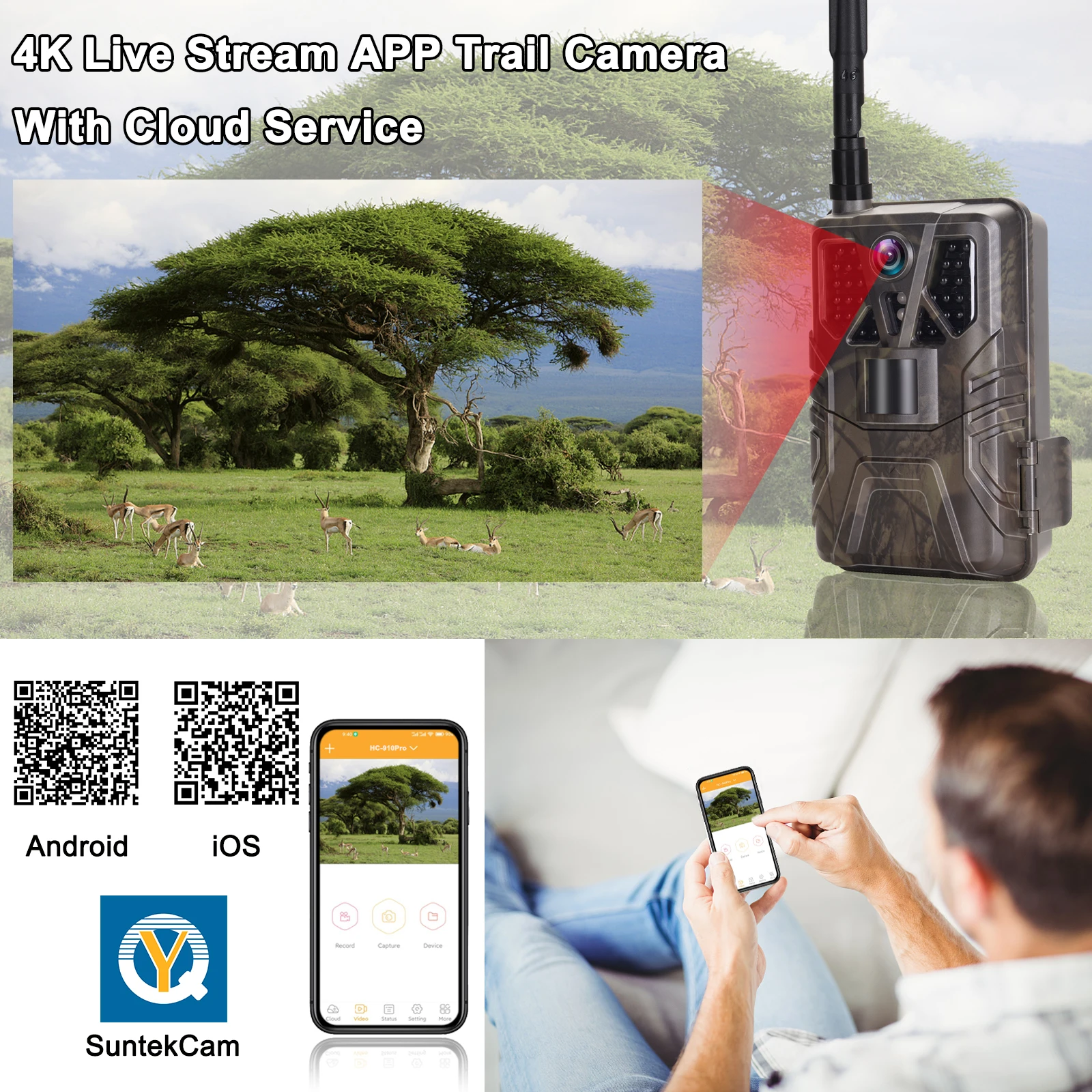 Outdoor 4K 30fps Video APP Trail Camera Cloud Service 4G 30MP Live Stream Media Wild Hunting Camera Night Vision PhotoTrap Game