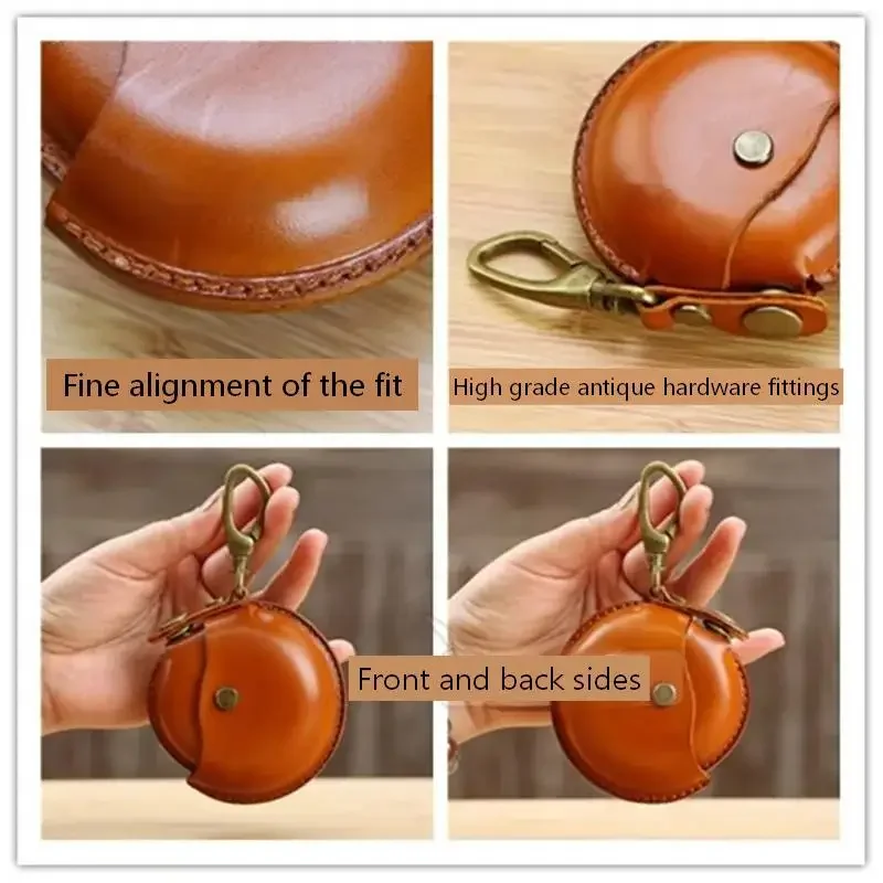 Handcrafted Storage Bags, Genuine Leather Small Round Bags, Portable and Creative Bluetooth Earphone Cases, High-End Gift Boxes,