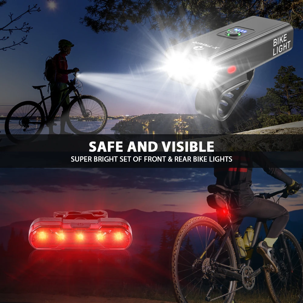 X-TIGER Bicycle Light Set Rainproof Headlight + Tail light USB Charging LED Cycling Lights Front Lamp Ultralight Bike Flashlight