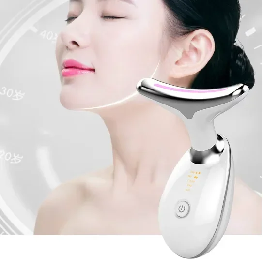 3 Colors LED Photon Therapy Neck Face Lifting Tool Massage Vibration Skin Tighten Reduce Double Chin Anti-Wrinkle Remove Device