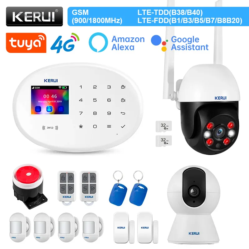 

KERUI W204 Alarm Home System 4G GSM WIFI Wireless Alarm Tuya Smart Support Alexa Burglar RFID Motion Sensor Detector Siren RFID