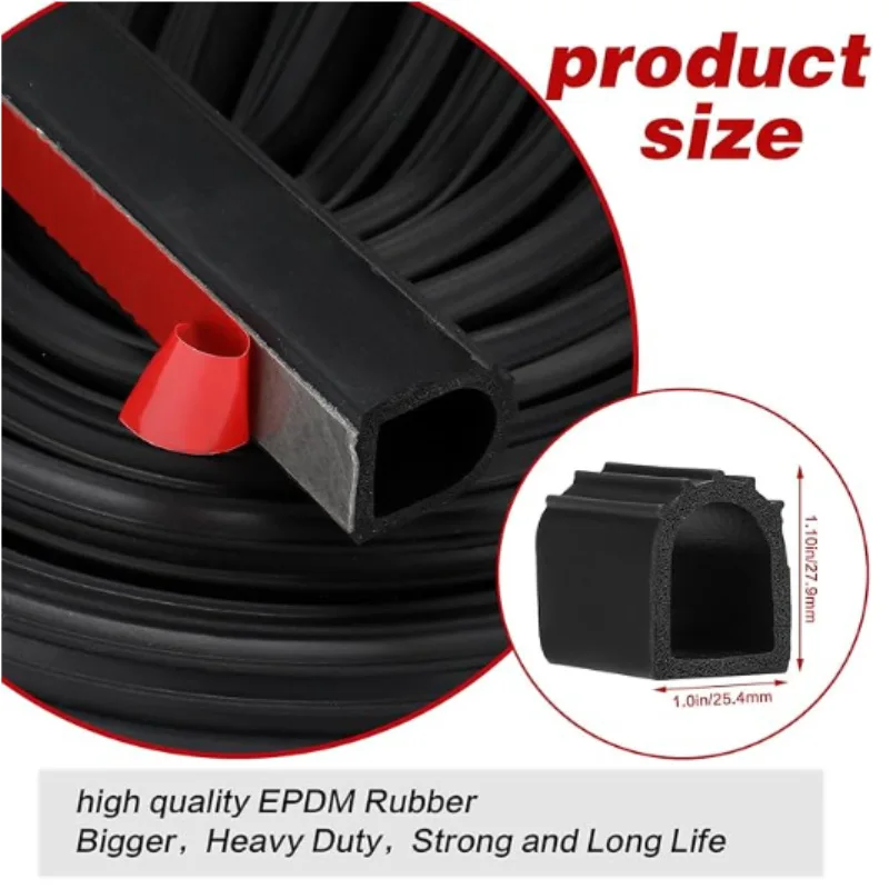 1pc 4m Rubber Seal Strip D Shape Car Weather Stripping RV Slide Out Seal Self-Adhesive Rubber Weather Seal For Car Truck RV