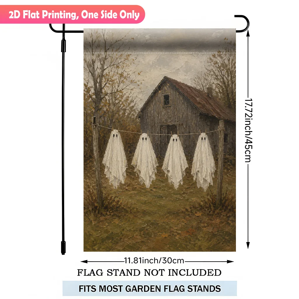 2D Flat Garden Flag 1 Piece, Ghost Hanging on The Suburban Rope Single-sided Printed Garden Flag, Durable Polyester Outdoor Garden Decoration, Suitable for Courtyard and Terrace Decoration, Scene Decoration, Celebration Arrangement, Home