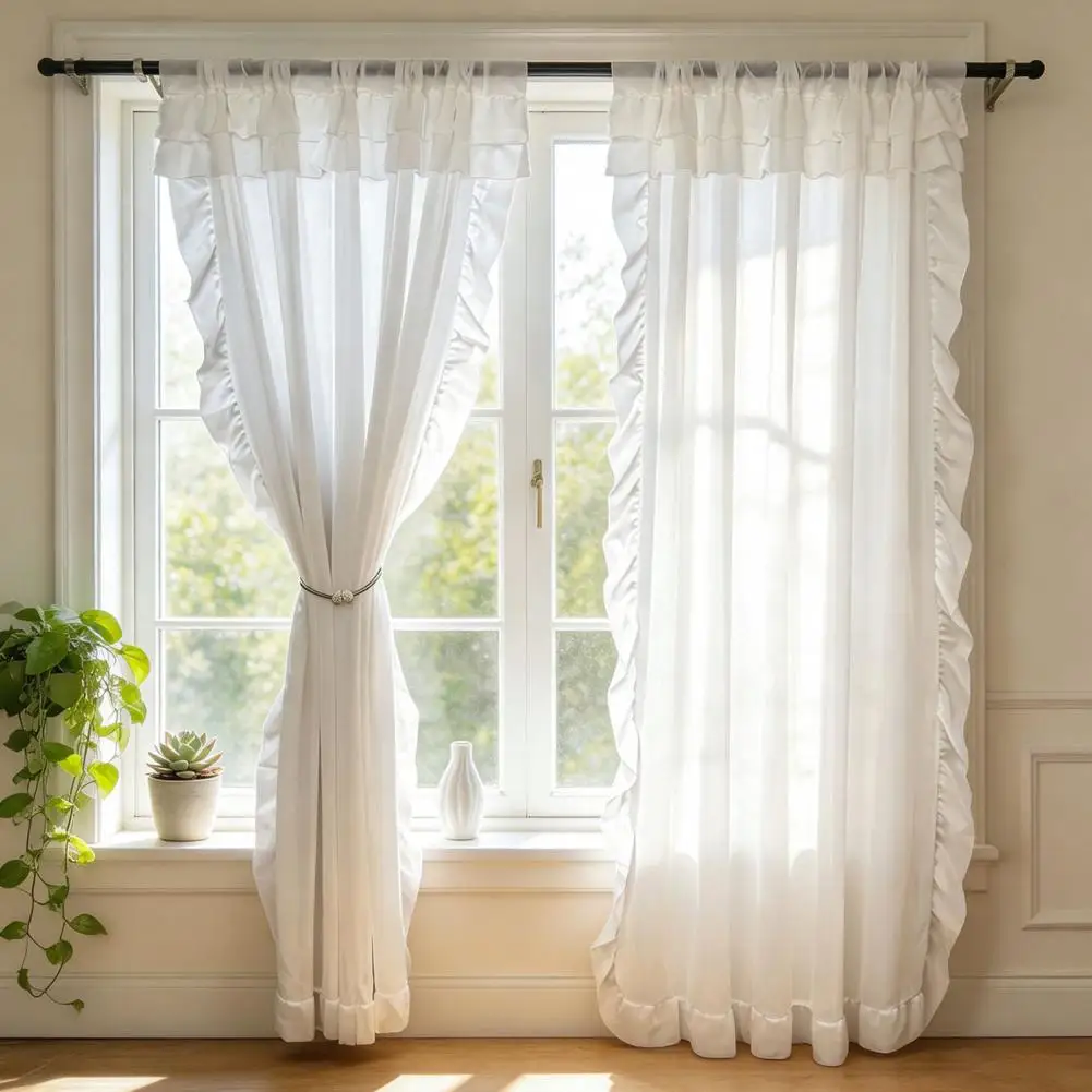 Smooth Drape Curtain Soft Fabric Curtain White Curtain Panel 39x51 Inch Light Filtering Balcony Window Treatment Elegant Bedroom