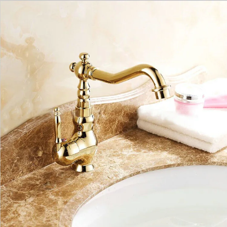 Brass titanium plated gold-plated washbasin hot and cold faucet