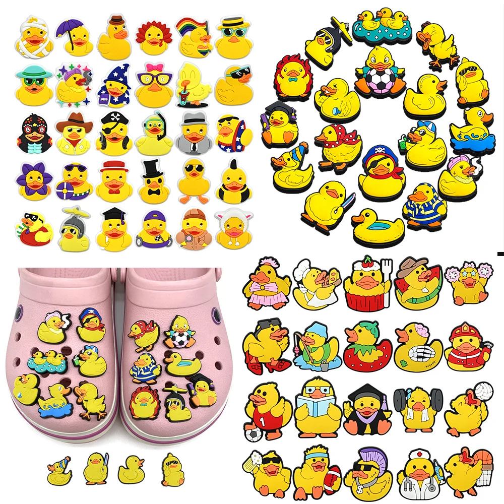 Breloques de chaussures en forme de canard jaune assorties, accessoires de chaussures en PVC en gros pour sabots et sandales, décorations DIY en gros