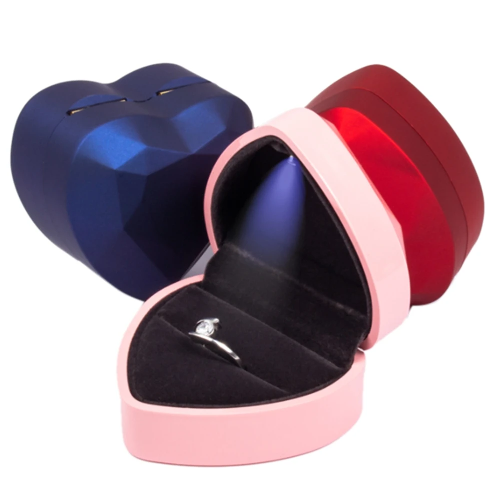

New-Design Heart-Shaped LED Wedding Ring Box with Display Storage Case Gold