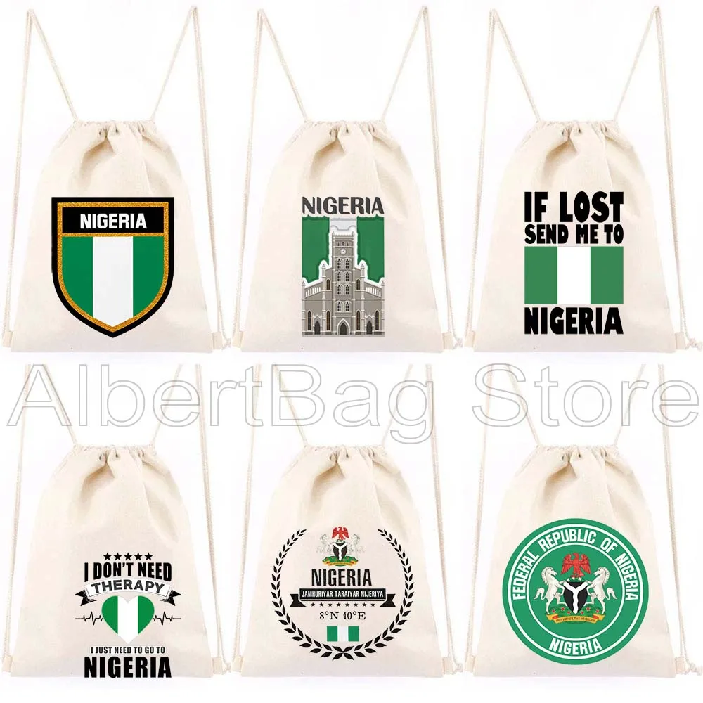 

Nigeria Country Map Flag Nigerian Gift Canvas Drawstring Bags Soccer Backpack Gym Sackpack Cotton String Bag for Sports Yoga