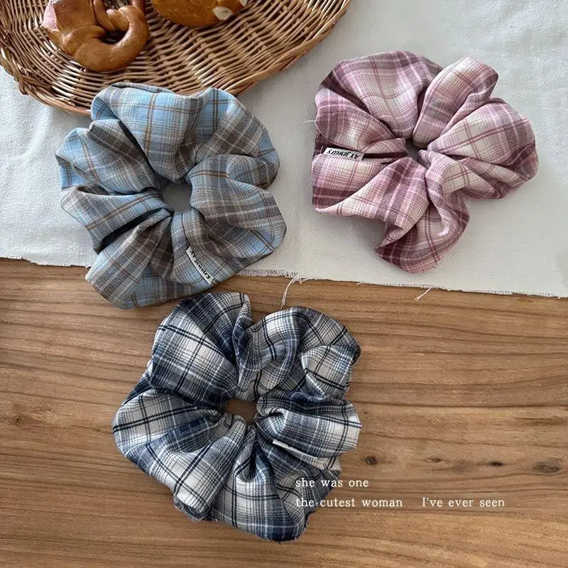 

Plaid Square Fabric Large Intestine Headband Korean Scrunchies Elastic Hair Band Niche Temperament Hair Accessories For Women