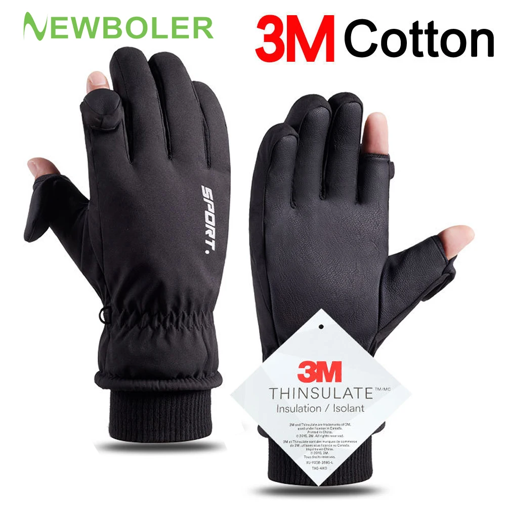 Men Winter Waterproof Cycling Gloves Outdoor Sports Running Motorcycle Ski Touch Screen Fleece Gloves Non-slip Warm Full Fingers 