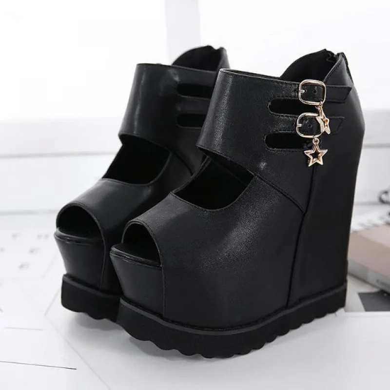 

New Ultra High Heels 15cm Thick Sole Waterproof Platform Elevated Matsuke Shoes Slope Heel Buckle Nightclub Women's Sandals