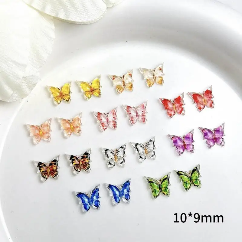 Transparent Painted Resin Butterfly Nail Charms New Simulated Colorful Butterfly Nail Art Decorations for Making DIY Manicure