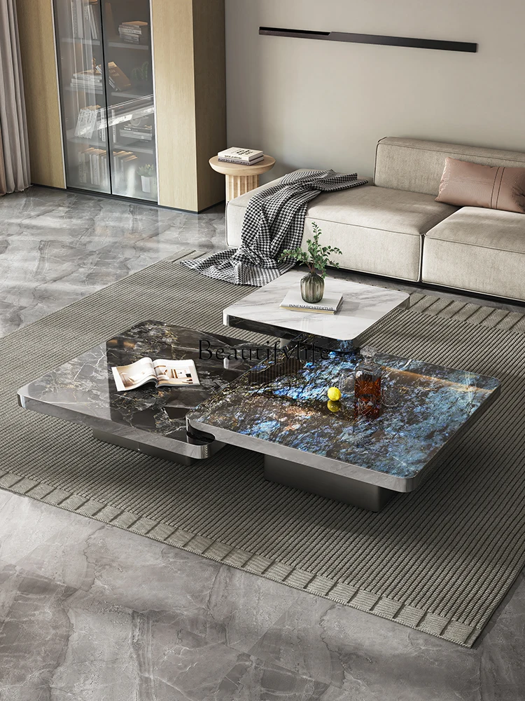 Marble Coffee Table Square Italian Style Light Luxury Microlite Tea Table Super Crystal Slate Minimalist Living Room