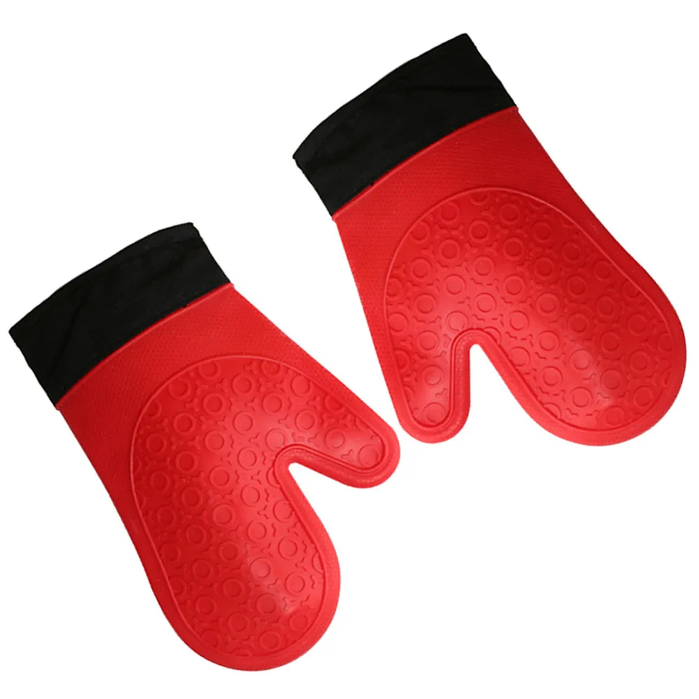 

2 pcs Heat Gloves Insulated Kitchen Oven Mitts Baking Mitts Silicone Microwave Baking Non Slip Thick Protection