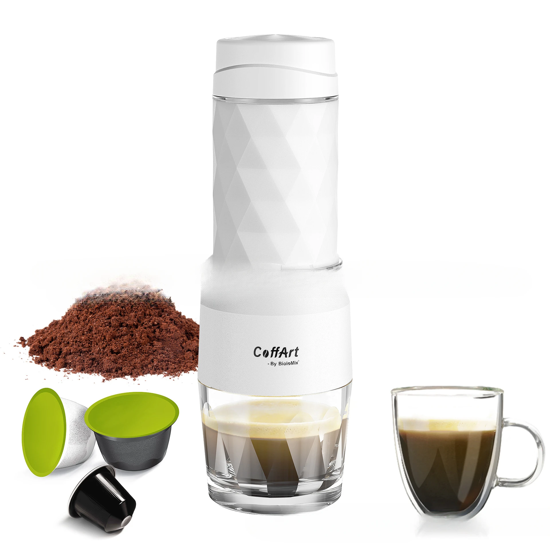 

English version portable capsule coffee powder Italian three in one hand press coffee machine in stock outdoor trav