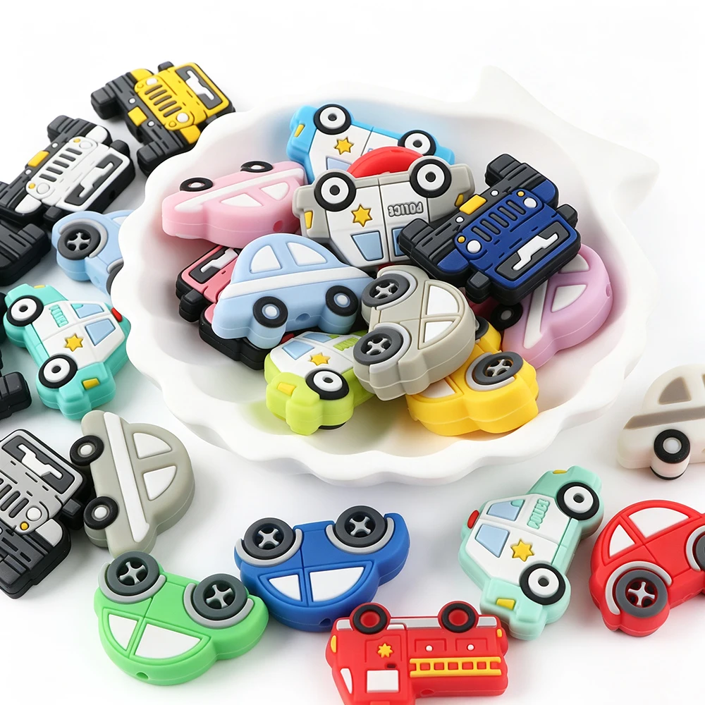 8pcs/lot Fire Truck Jeep Car Police Car Shape Silicone Focal Beads DIY Accessories for Bracelet Necklace Jewelry Making