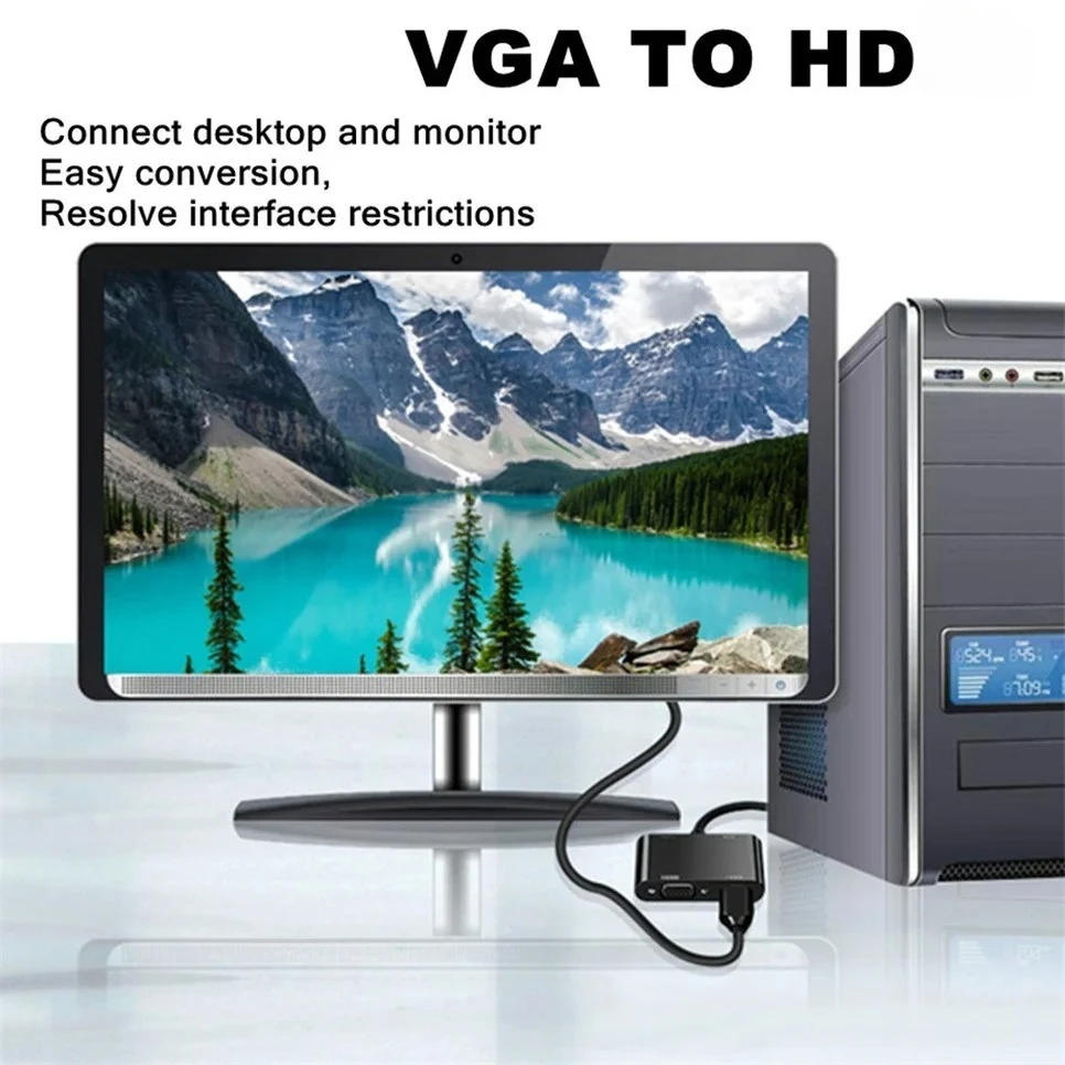 محول VGA عالي الدقة 2025 إلى HD VGA، مقسم VGA 1 في 2 مخرج لأجهزة الكمبيوتر المكتبية وأجهزة الكمبيوتر المحمولة وأجهزة العرض