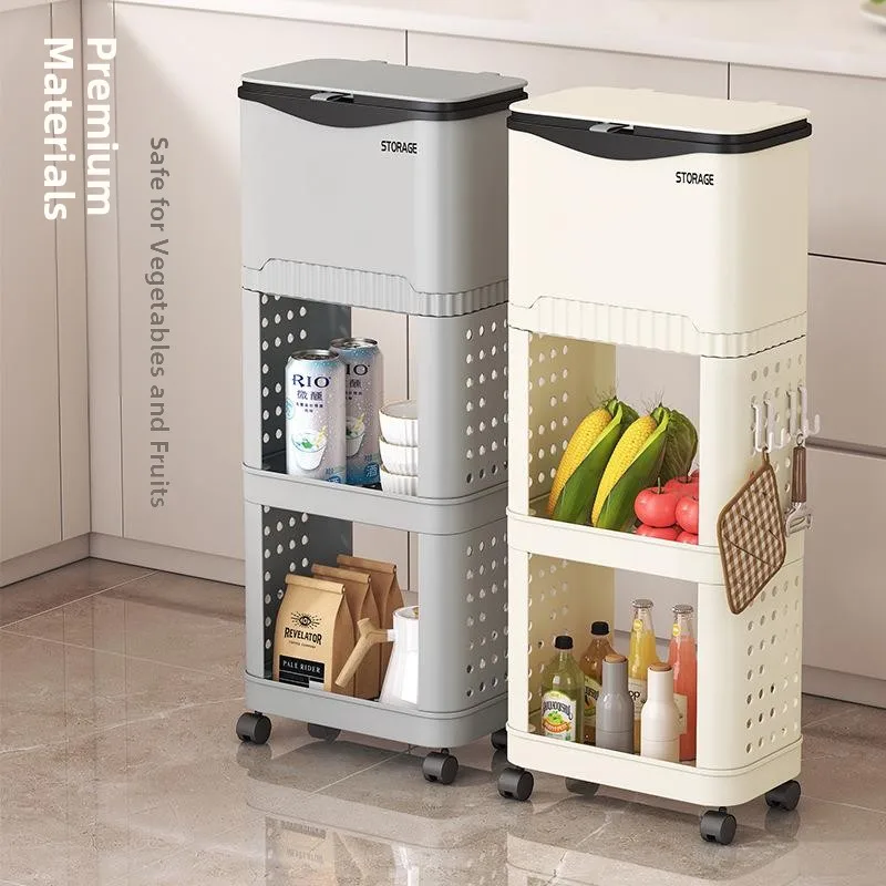 kitchen-trash-can-large-capacity-slide-cover-mobile-double-layer-high-model-no-bending-waist-special-japanese-style-storage-rack