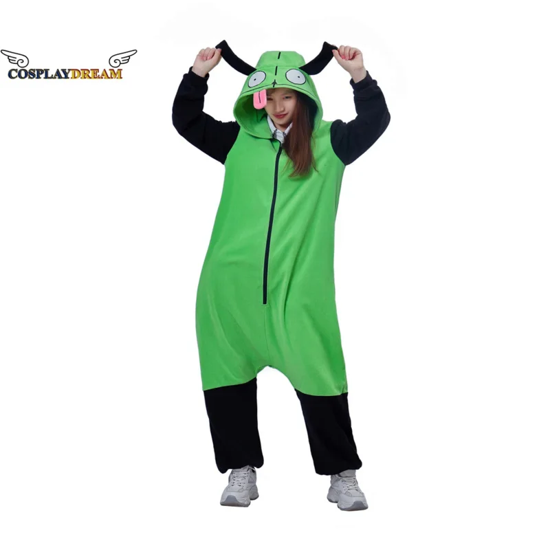 Invader Zim Cosplay Costume Invader Zim Onesies Pajamas Allien Cosplay Hoodie Pajamas Animal Onesies Pajamas Cosplay with Ears