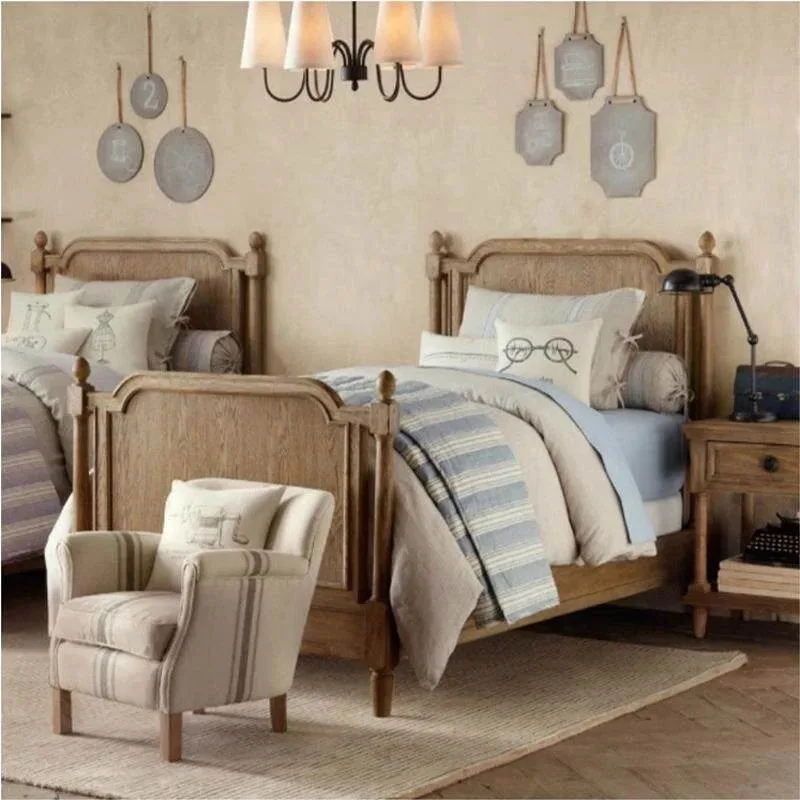 American Retro Solid Wood Bed Children's Room French Country Oak Boys and Girls 1.5m