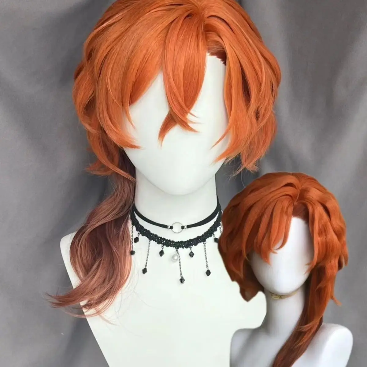 Chuya Nakahara Cosplay Wig with Heat Resistant Fiber | Precise Side Part & Realistic Gray-Green Ombre for Bungo Stray Dogs
