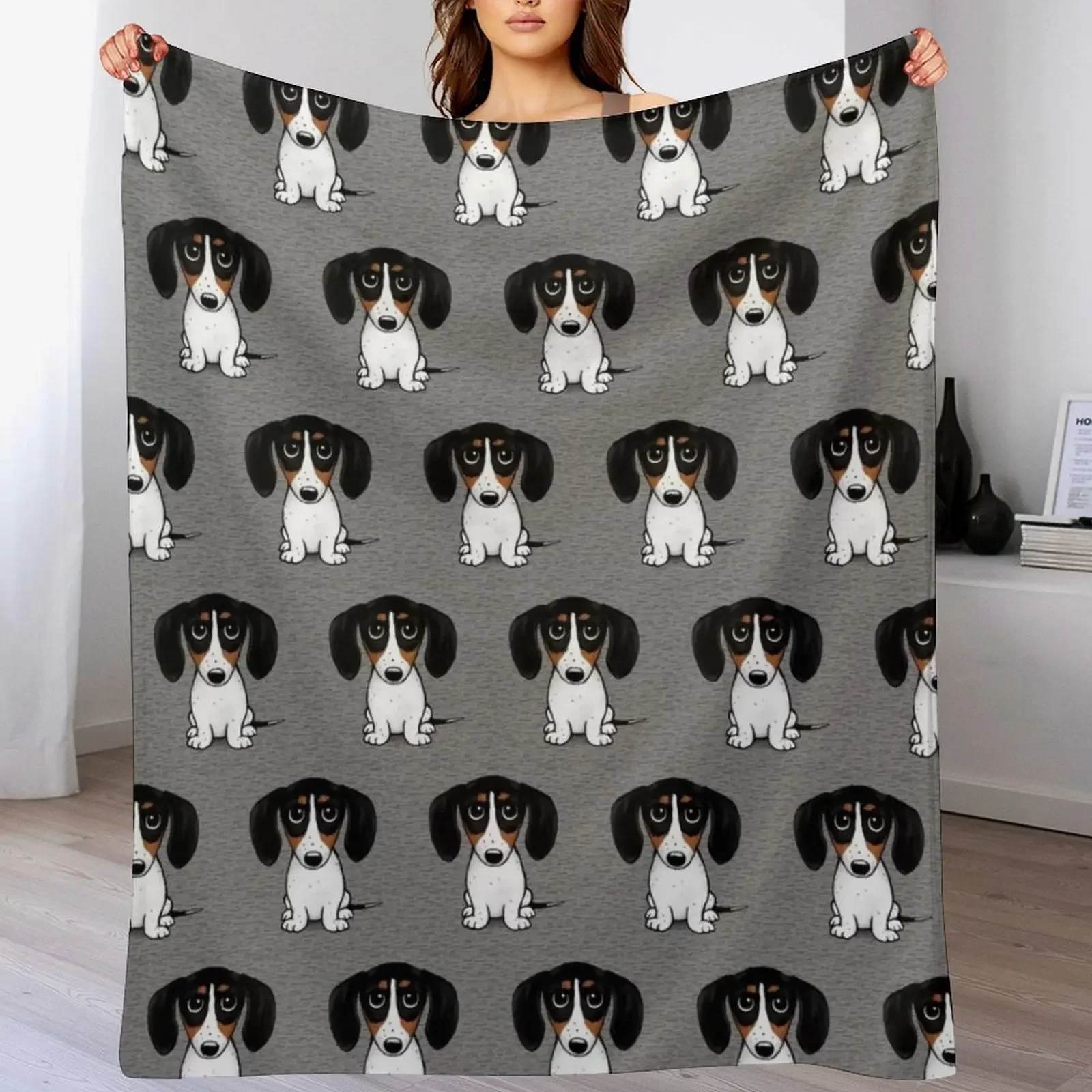 Piebald Dachshund | Cute Black, Tan and White Wiener Dog Throw Blanket Heavy Vintage for babies Blankets