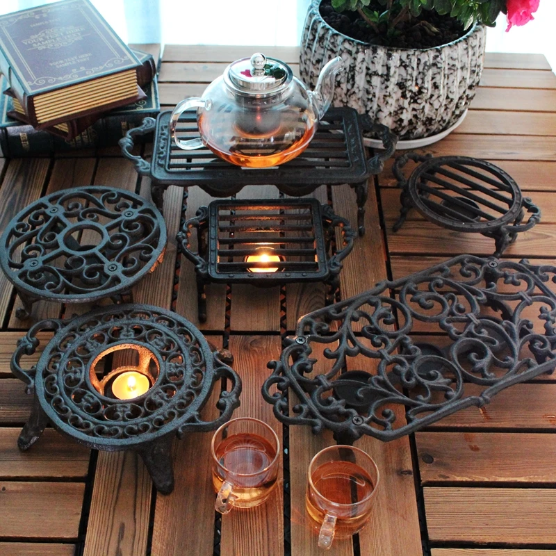 Retro Cast Iron Art Tea Coffee Making Base Alcohol Stove Dish Warmer Candles Table Lamp Holder Home Decoration Warm Ornaments