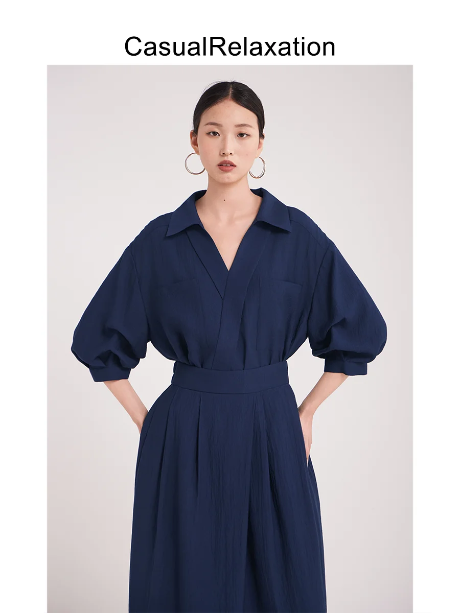 

Loose Women's irt Casual Relaxation Sle V-Ne ort Sve Blue Top Faionable Comfortable Breathable Summer New Arrival