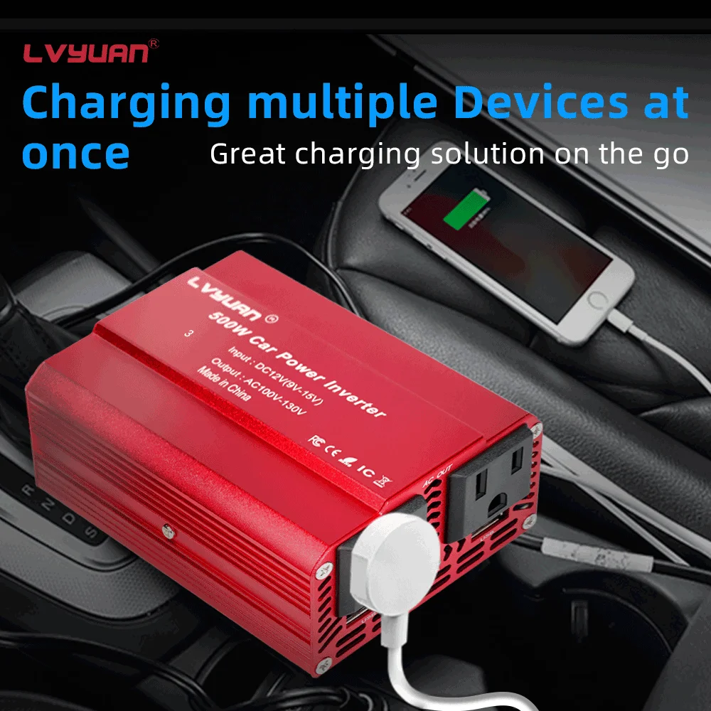 LVYUAN 300W 500W Car Inverter DC12V AC110V Vehicle Portable Inversor USB&US Socket Car Battery Adapter