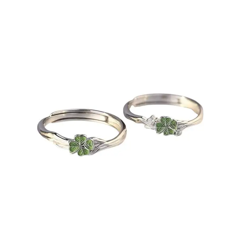 Vierblättriger Kleeblatt-Paarring für Frauen und Mädchen, Verstellbarer Offener Ring, Partyschmuck, Geschenk – Detail 2
