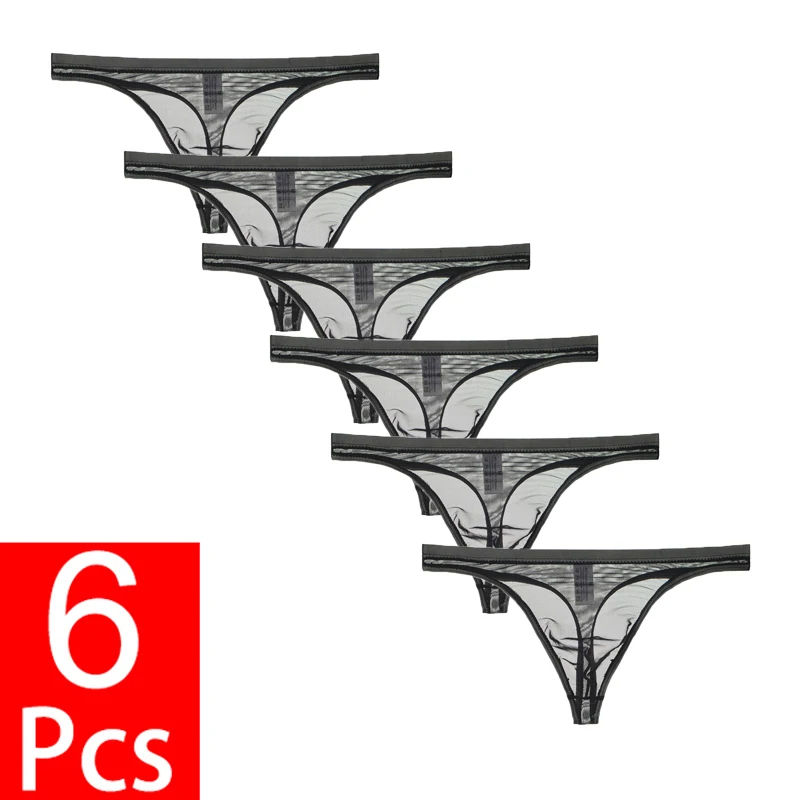 6PCS/Lot Men's Sexy See Through Ice Silk Underwear Mesh Transparent Ultra-Thin Panties Breathable Tempatation G-string And Thong