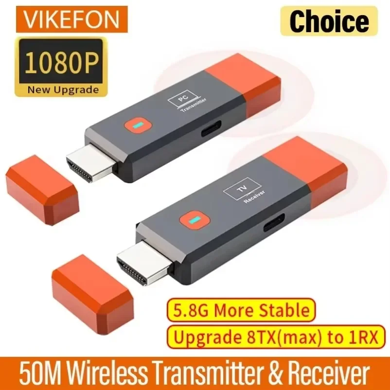 50M 1080P Wireless HDMI Video Transmitter and Receiver Extender Kit TV Stick Dongle Adapter For PC Camera Laptop To Monitor TV