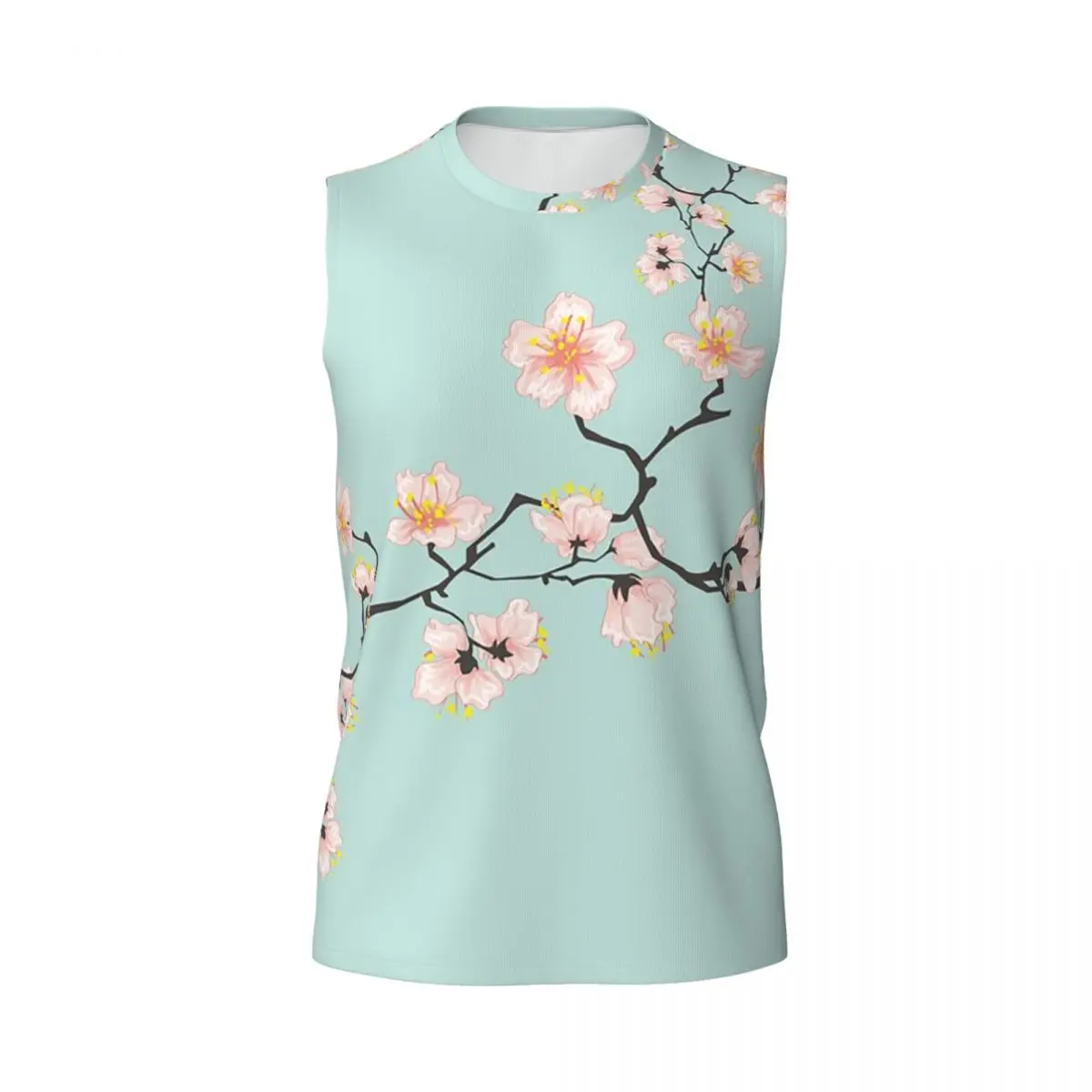 Sakura Cherry Blossom Japanese Flowers Men Printed Sleeveless T-shirt Casual Hip Hop Street Style Beach Holiday Tank Tops