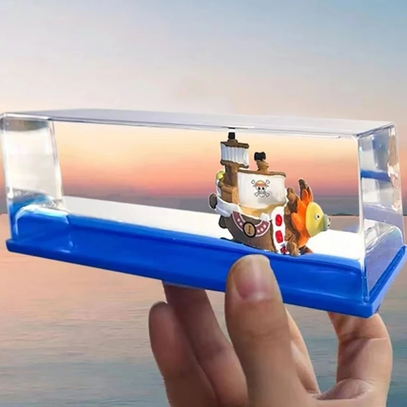 One Piece 3d Ship Fluid Drift Bottle Thousand Sunny Ship Going Merry Boat Floating Boat Ornament Decompression Toy Home Decor