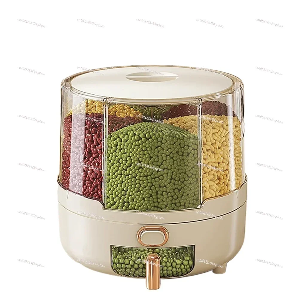 360 Degree Rotating Rice Dispenser Sealed Dry Cereal Grain Bucket Dispenser Moisture-proof Kitchen Food Container Storage Box