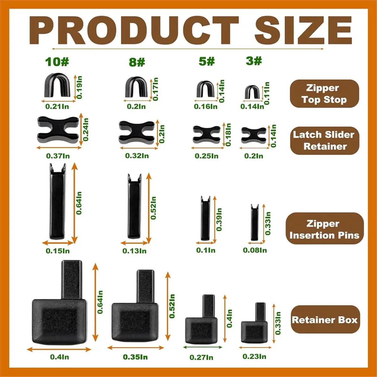 Big Discount 144PCS Zipper Repair Kit 4 Sizes ( 3, 5, 8, 10), Insertion Pins, 3-Color Zipper Stops & Retainer Box,