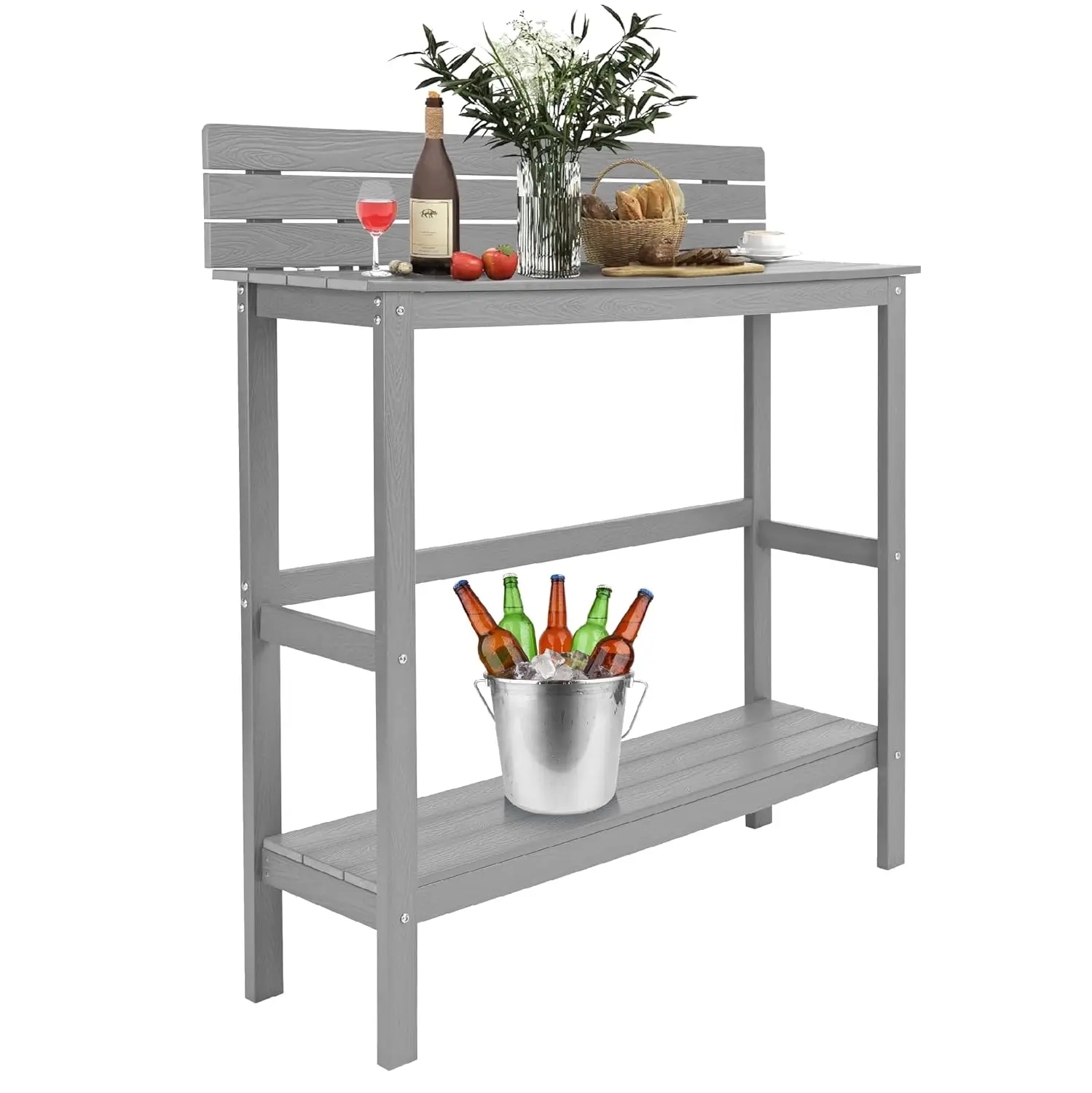 

All Weather HIPS Outdoor Bar Table,47" Patio Bar Counter Height Table with Reversible Baffle,Square Patio Bar Table with Storage