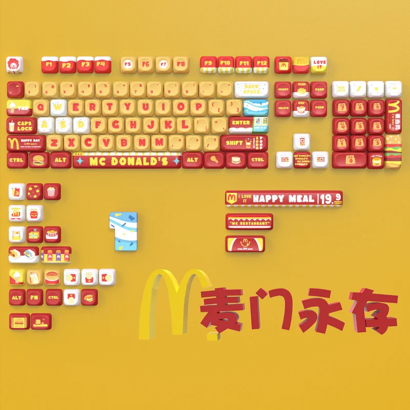 Mcdonald'S Theme Keycap 134key Moa Highly Sublimative Cartoon Cute Anime Peripheral Birthday Gift Mechanical Keyboard Decoration