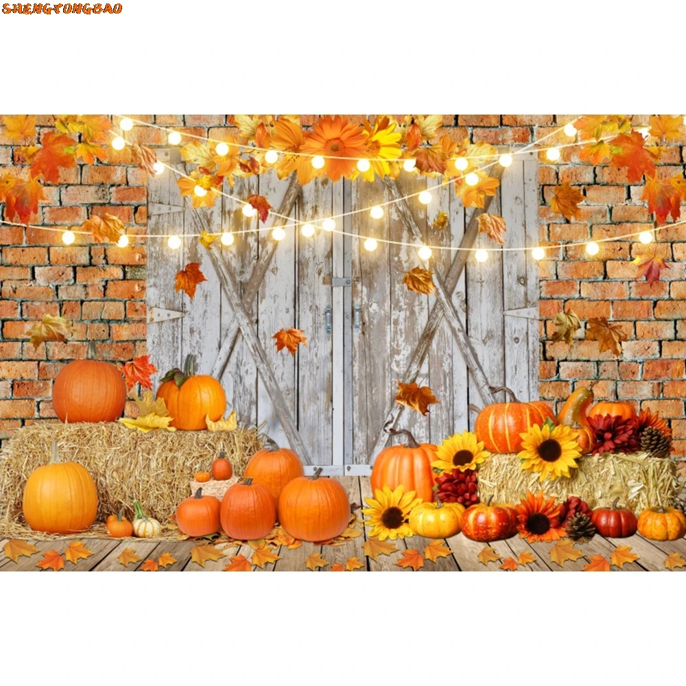 Autumn Forest Scene Backdrop Fall Farm Barn Window Pumpkin Haystack Harvest Thanksgiving Baby Portrait Photography Background