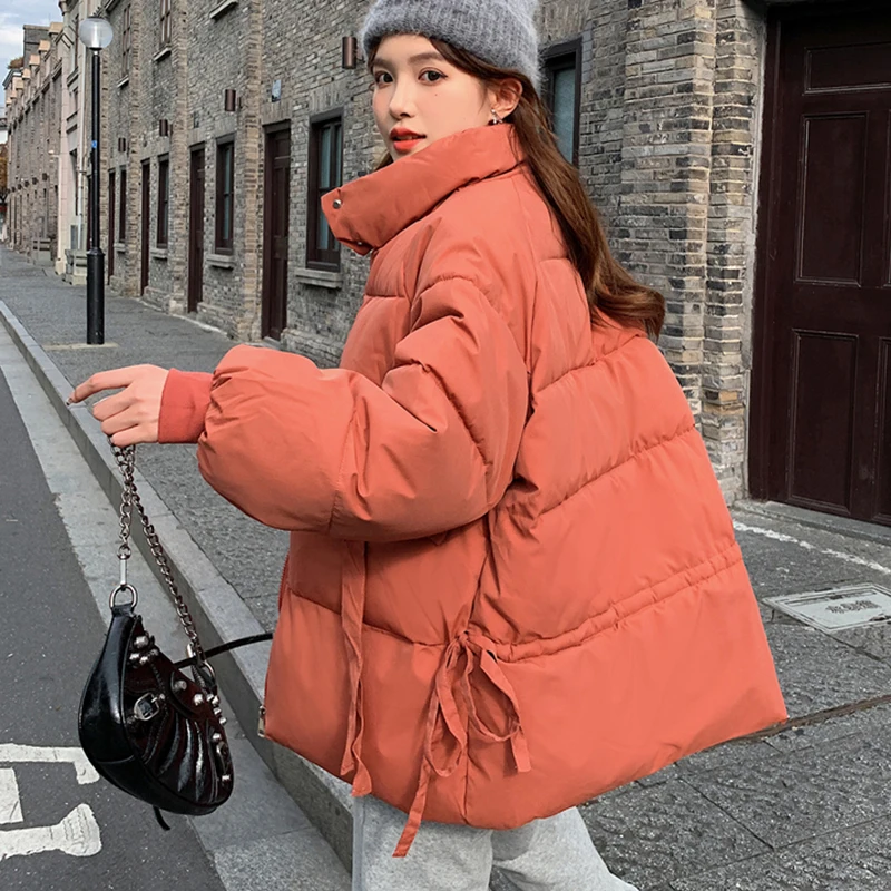 Gidyq Korean Women Thick Warm Parkas Winter Fashion Streetwear Bandage Down Jacket Casual Female Zipper Loose Puffty Coats New