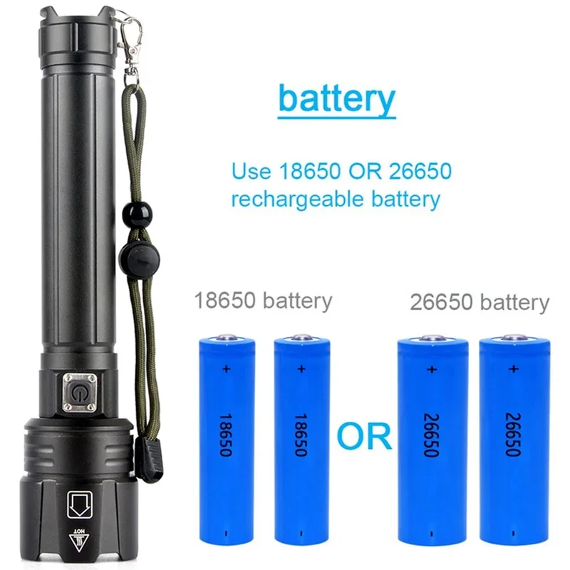 مصباح يدوي LED فائق السطوع USB قابل لإعادة الشحن مع شعلة بطارية قابلة للتكبير مناسبة للتخييم في الهواء الطلق وصيد الأسماك والمشي
