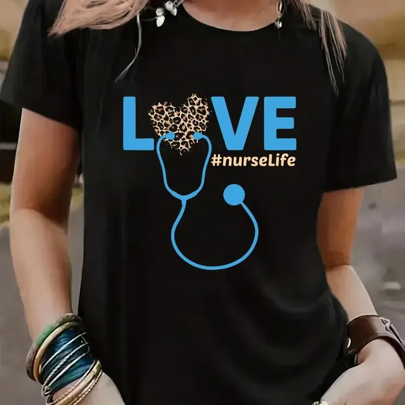 Creative Design Of Love And Stethoscope T Shirt Women Summer Original Sho