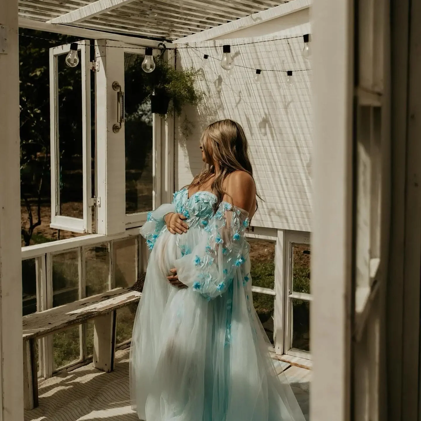 

Elegant Maternity Prom Dress Robe Tulle Pregnant Appliques Pajams Sexy Sleepwear Sweetheart Photoshot Fluffy Tiered Party Gowns