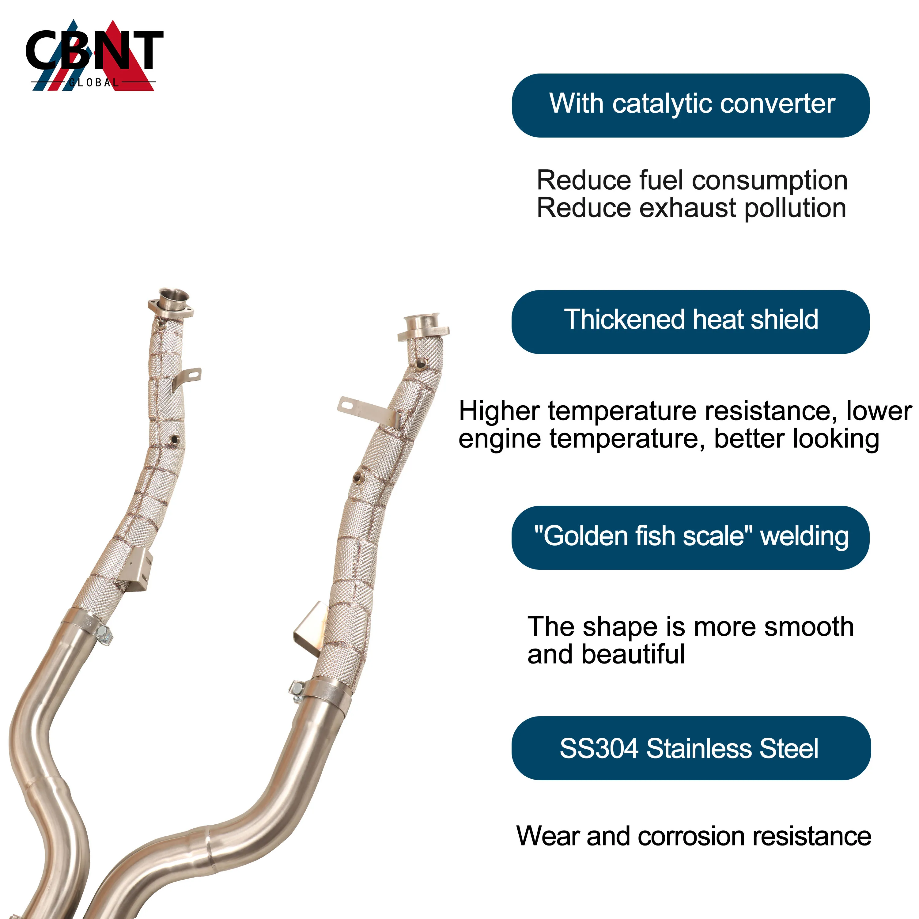 CBNT Catted/Catless Downpipe for Mercedes Benz W221 S63 S500 S600 5.5T Exhaust Header with Heat Shield SS304 Exhaust pipe