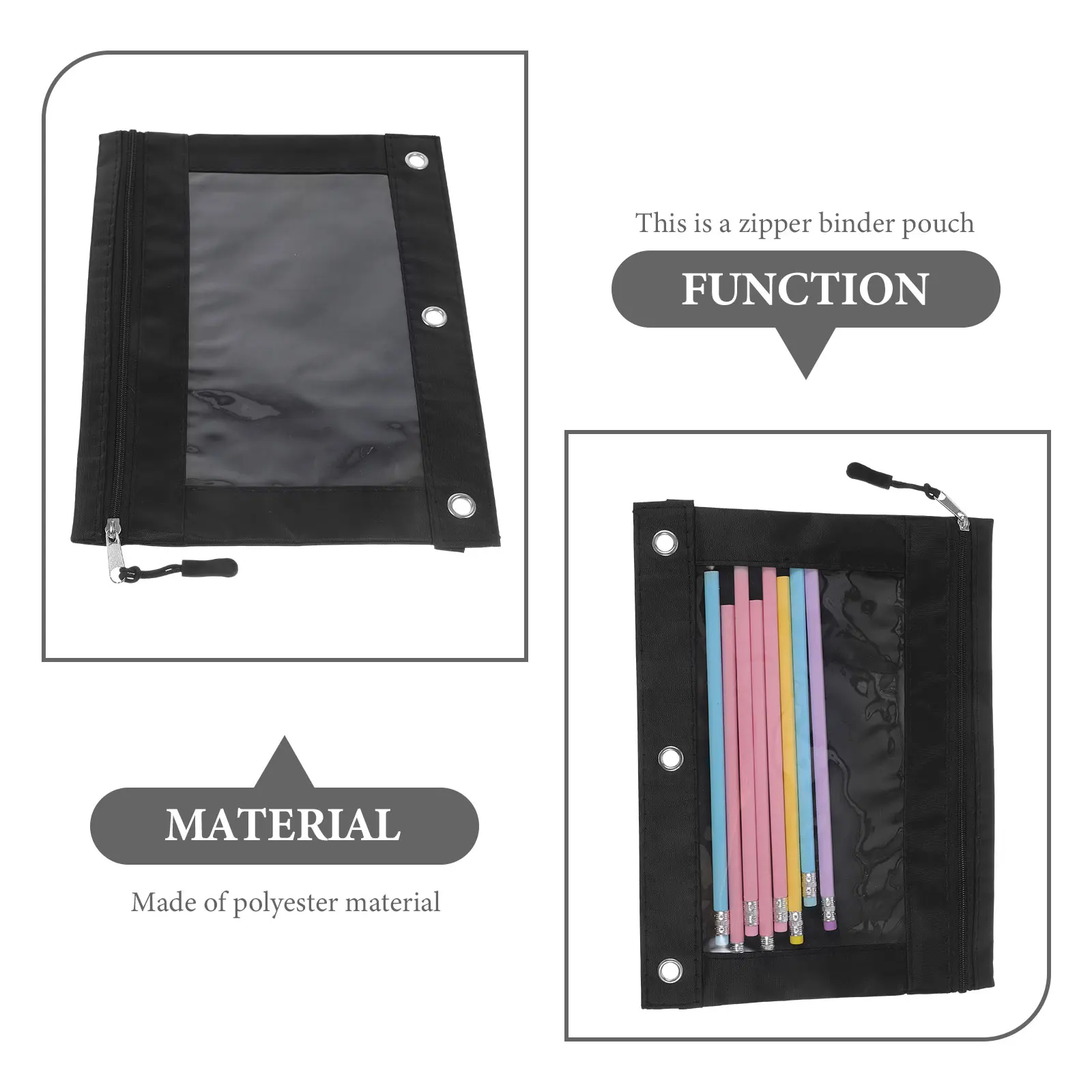 3 Pcs Transparent Pencil Bag Large Capacity Binder White File Pouch Polyester Office School Supplies Zipper Case Storage