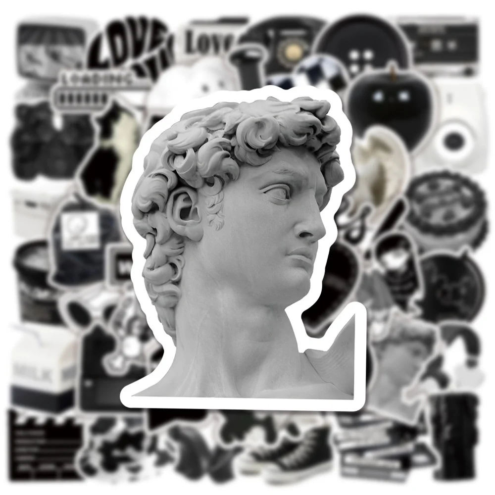 50 Black And White Ins Style Graffiti Waterproof Stickers For Notebook Helmet Decal
