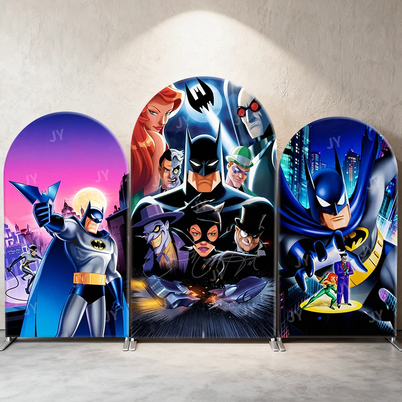 

Batman Villain Collage Theme Arch Backdrop Cover Retro Animation Background For Kids Birthday Baby Shower Party Decoration