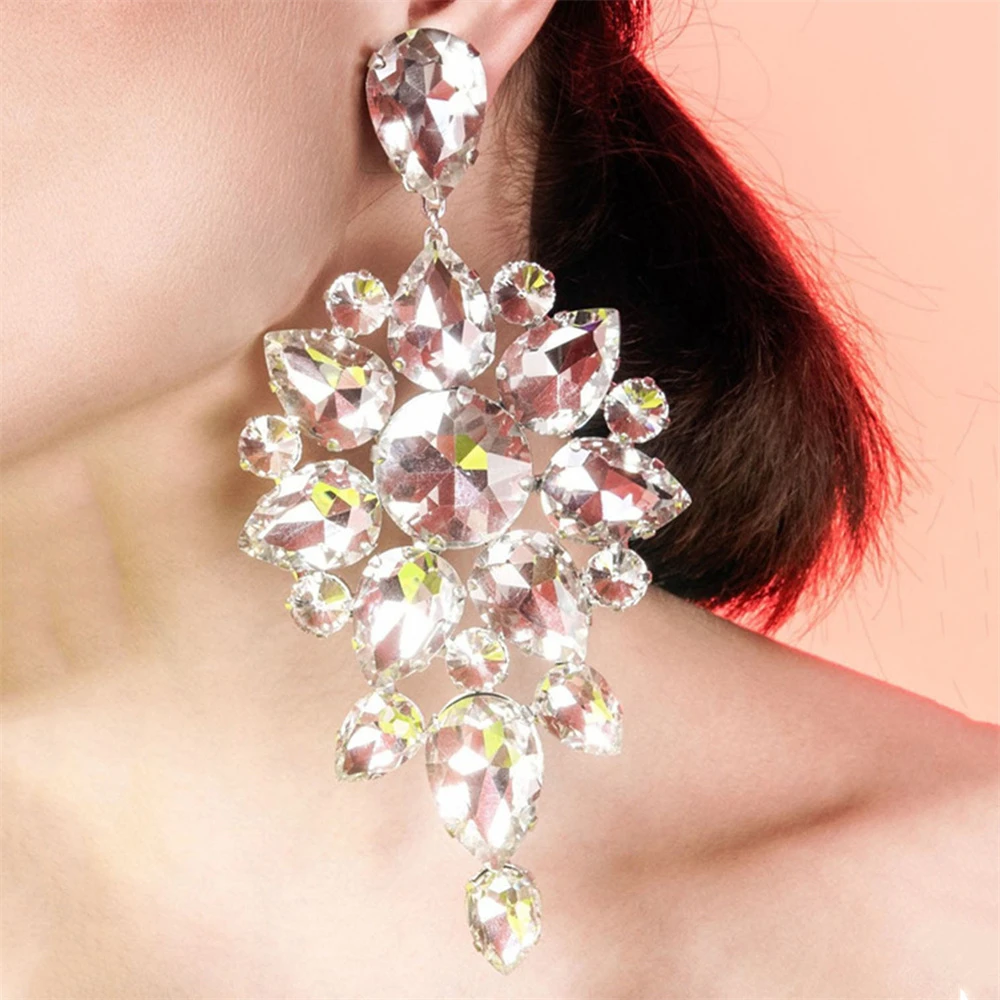 Bling Elegant Rhinestone Earrings Jewelry Fashion Exquisite Party Earrings Shiny Crystal Jewelry Earrings Ornaments Banquet