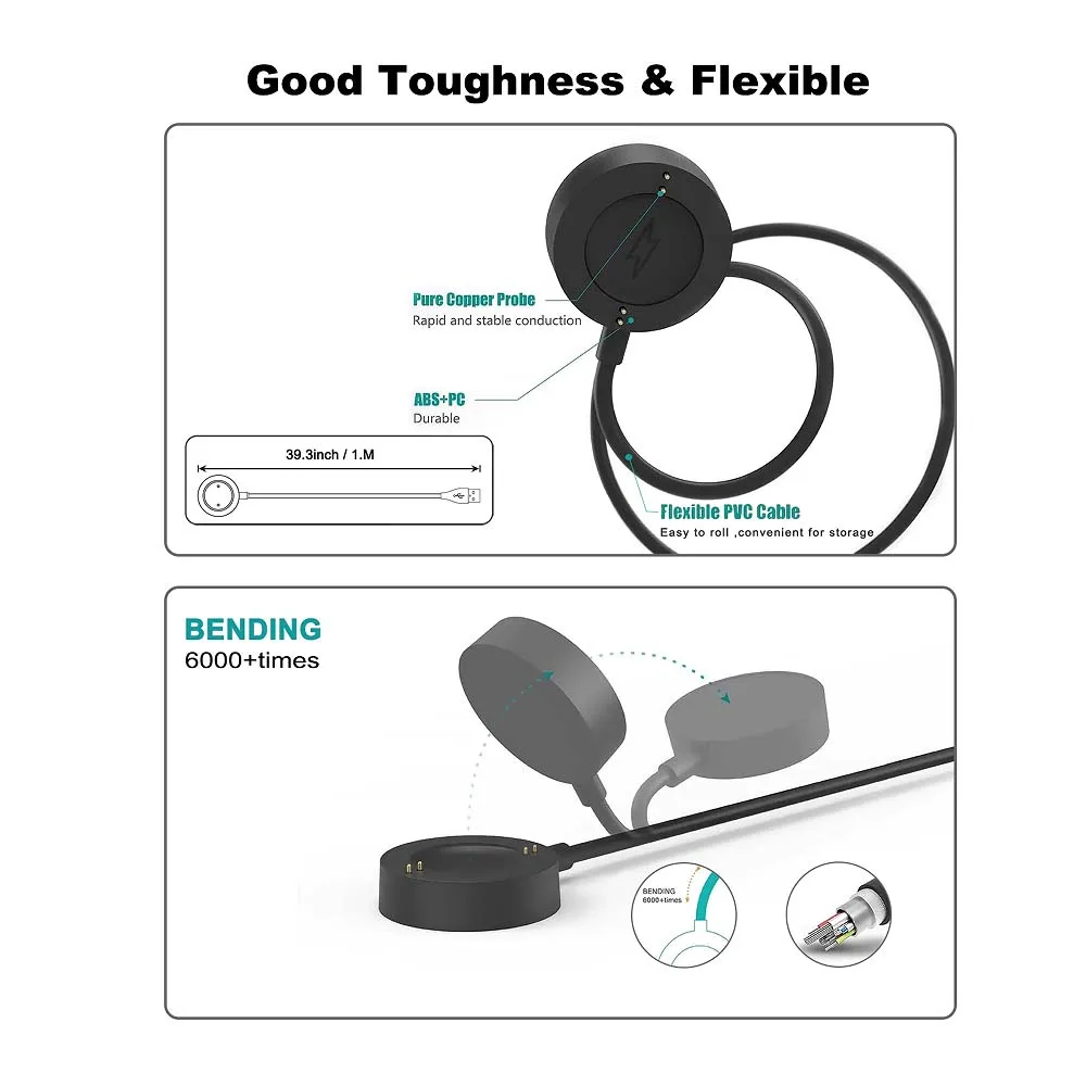 كابل شحن USB بطول 1 متر لشاحن Fossil Gen 6/Fossil Gen 5/Fossil Gen SE/Fossil Gen 4/Fossil Sport #6