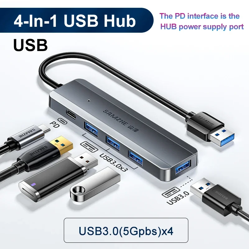 Samzhe Usb C Hub RJ45 Pd 100W Adapter Usb 3.0 5Gbps Hub Usb Hub Voor Macbook Air Pro ipad Laptop Desktop Pc Adapter